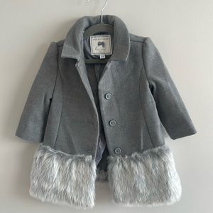 Girls Janie and Jack grey winter jacket. Faux fur on bottom. Worn once.